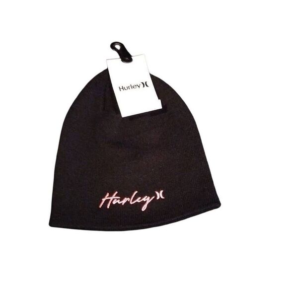 Hurley NWT Staple Beanie Black with Pin Hurley Embroidery OS - Picture 4 of 14